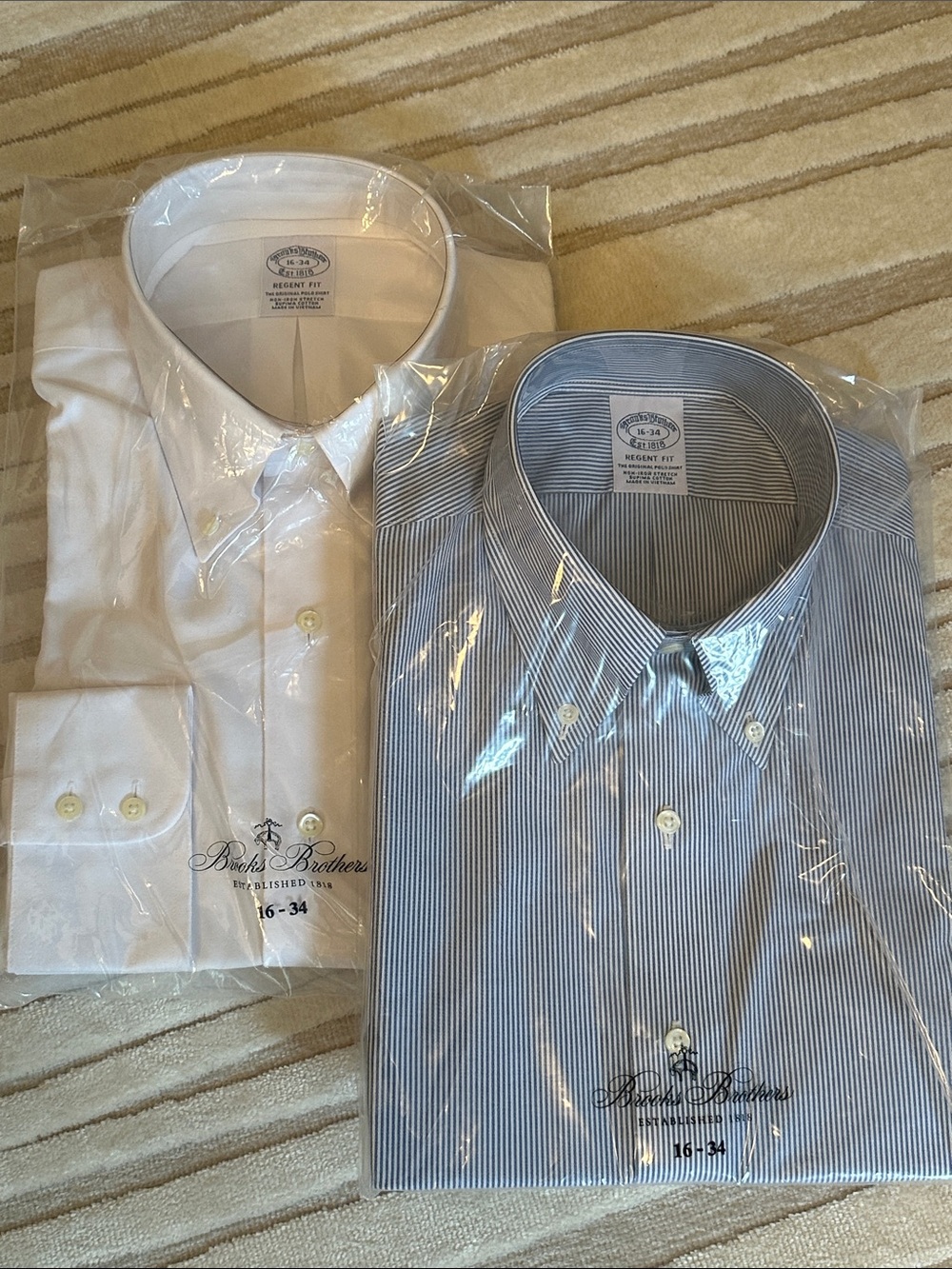Brooks Brothers White Dress Shirt & Blue Stripe Dress Shirt - 2-Pack